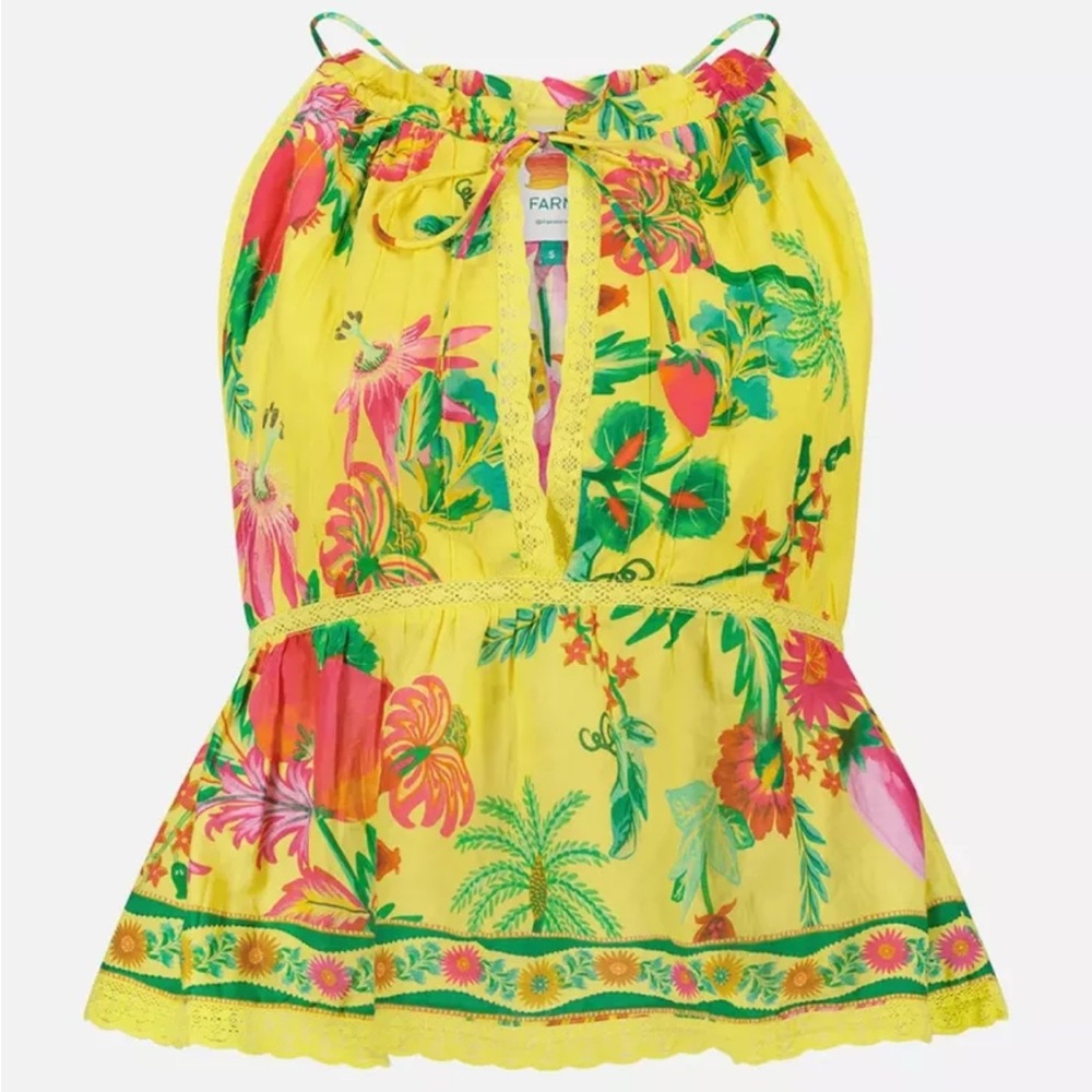 NWT Farm Rio Delicate Fruit Garden Sleeveless Blouse Yellow Size Large
